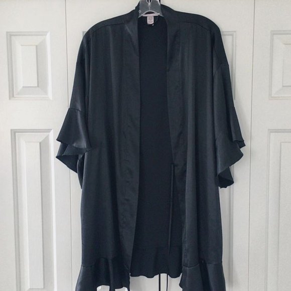 Victoria’s Secret Ruffle Black Silk Robe - Picture 1 of 3
